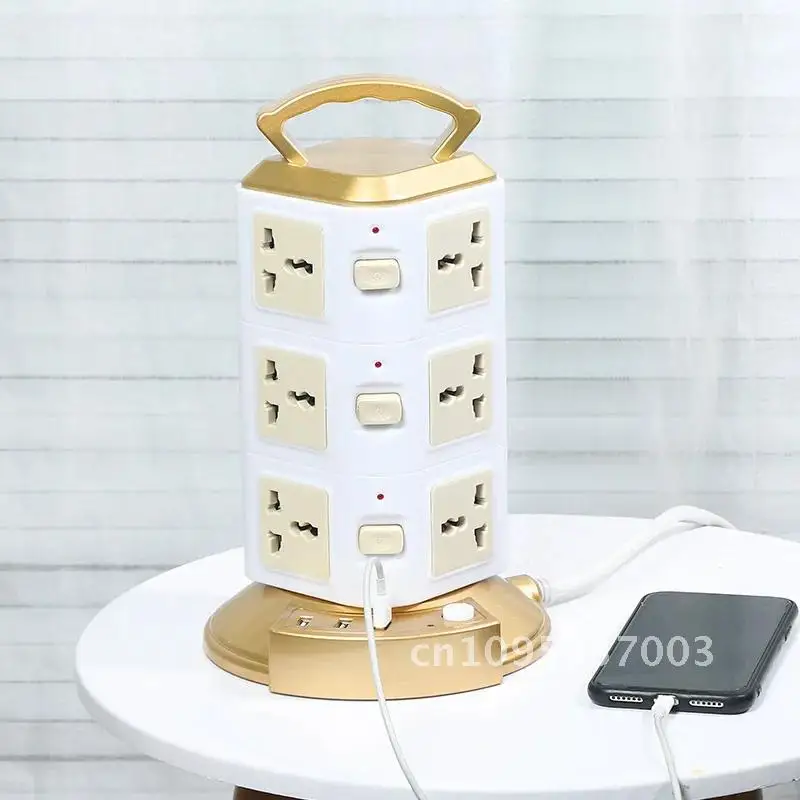 Multiple Multi Power Strip Vertical EU Plug 12 Way Outlets Str Power with 5 Sockets USB Tower Protector Switch Overload Vertical