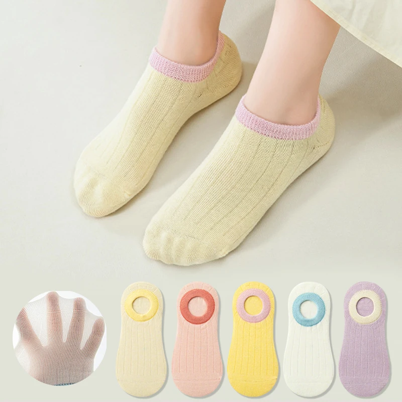5 Paar weiche, unsichtbare Kindersocken, atmungsaktive Baumwollsocken für Kleinkinder, Mädchensocken in Bonbonfarben, Knöchelsocken für Mädchen