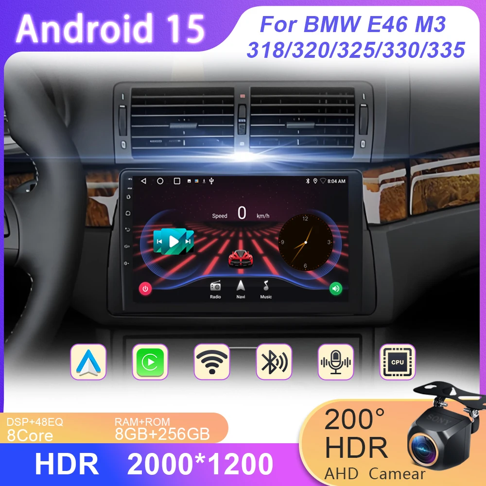 

WIFI 4G BT Carplay For BMW E46 M3 318/320/325/330/335 Android 15 Auto Car Radio GPS Navigation Multimedia Video Player Stereo