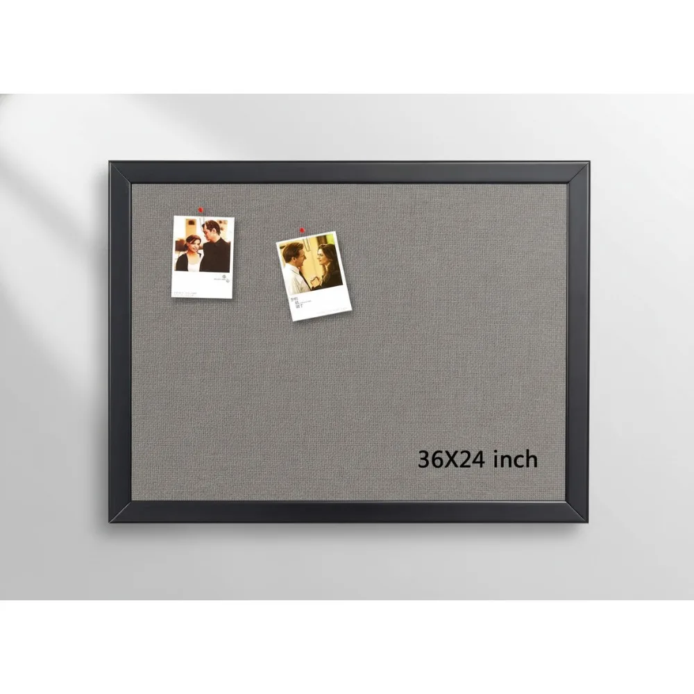 

Large 36x24 Inch Wood Framed Cork Board with Grey Fabric, Wall Mounted Notice Board for Home Office School