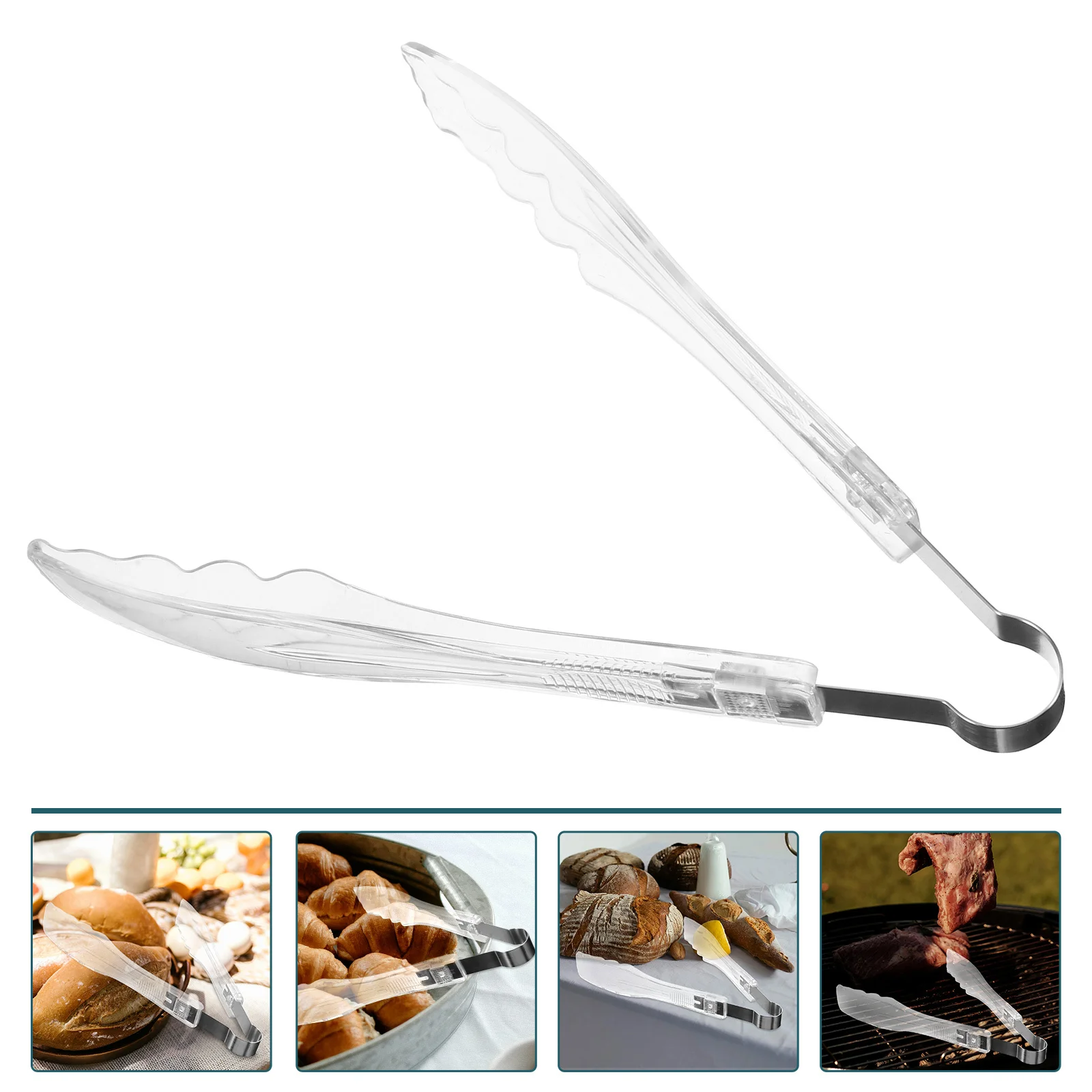 

Stainless Steel Plastic Food Tong Reusable Kitchen Tongs for Cooking Serving Bbq Buffet Bakery Bread Dessert