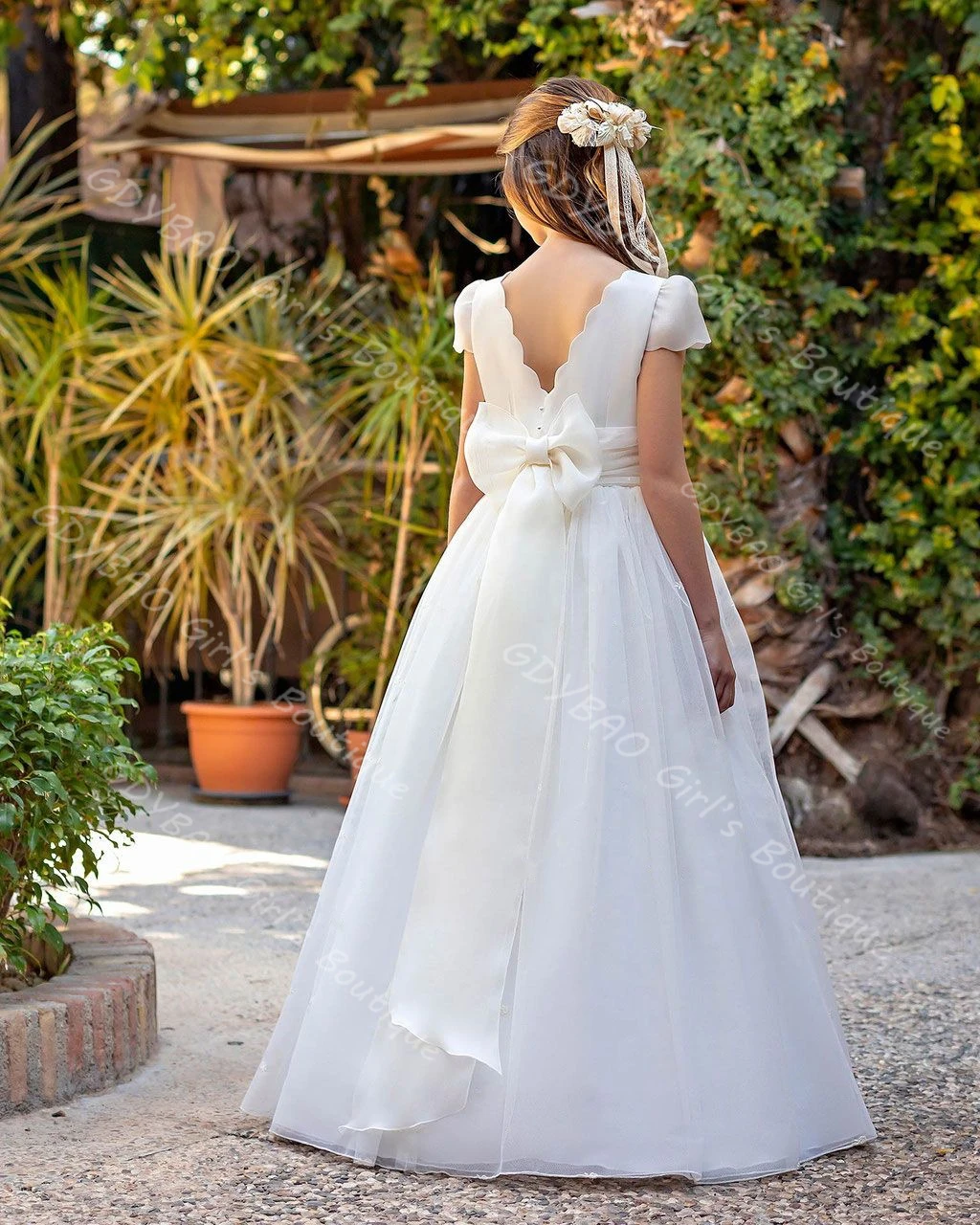 فستان فتاة الزهور مخصص للأطفال فستان ثلاثي الأبعاد من التول للمناولة المقدسة مع وشاح بدون ظهر لحفلات الزفاف والأميرة #1