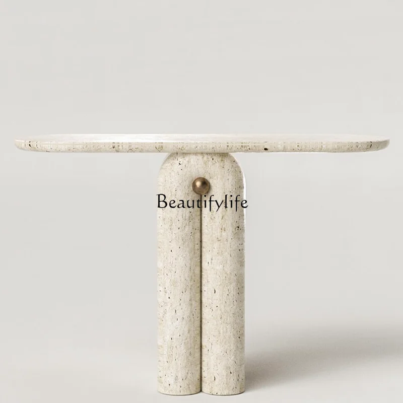 

Natural travertine xuanguan table, retro end view table art, Italian modern