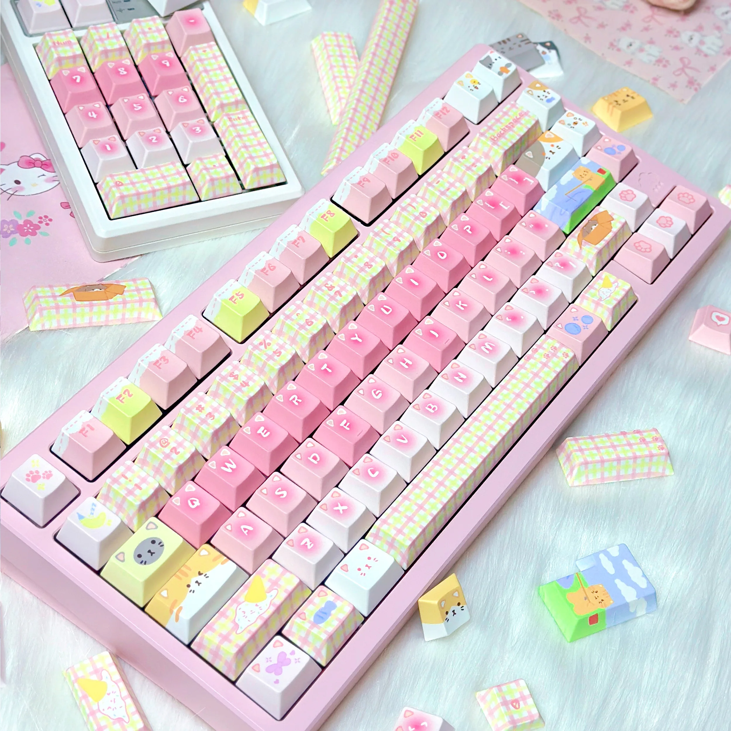 

Милый розовый колпачок с кошачьей тематикой для механической клавиатуры Aula F75/F99, Cherry Pbt, 140 клавиш, колпачки для клавиш Alice/Iso/Ansi.