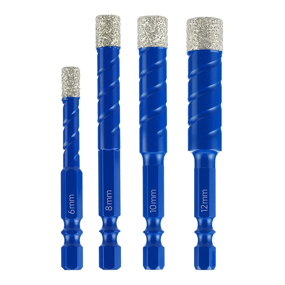 

Metal 4 Piece Drill Bits For Marble Granite Glass Tile With Hex Shank Sizes 6mm 8mm 10mm 12mm For Precise Drilling