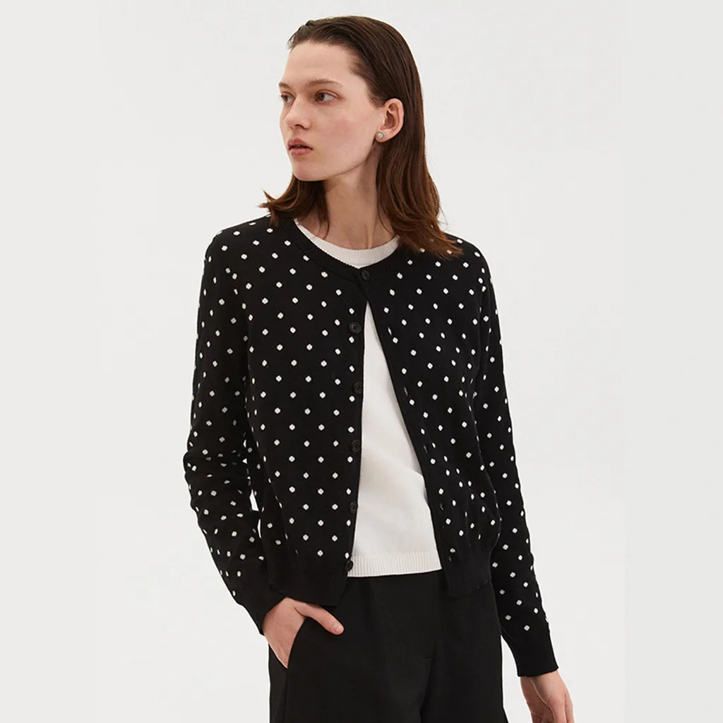

High-end Two-piece Mesh Cardigan with Retro Black Round Dots Around Neck 202604