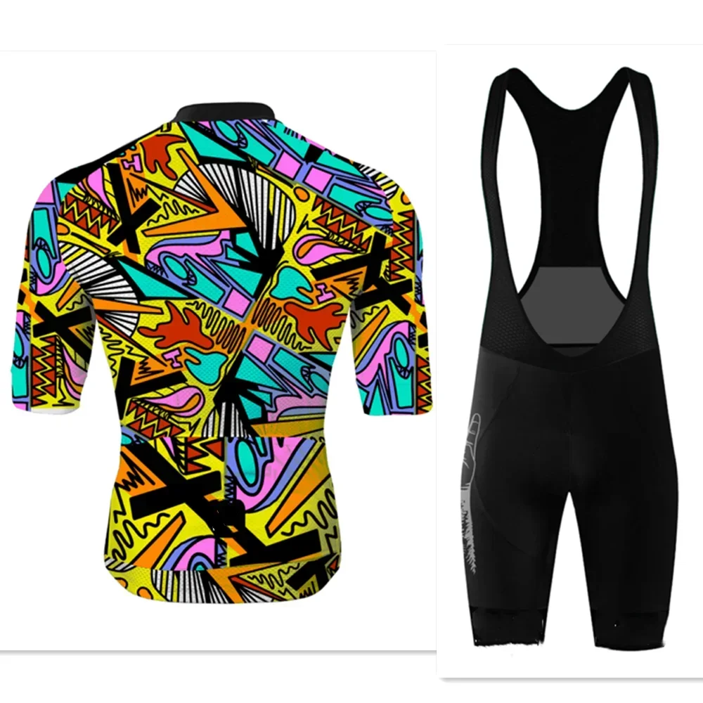 Conjunto de Jersey de Ciclismo para Hombre, Estilo Abstracto Extremo, Traje de Carreras Todoterreno, Conjunto de Pantalones Cortos con Tirantes para Ciclismo de Montaña de Verano, Gel 9D