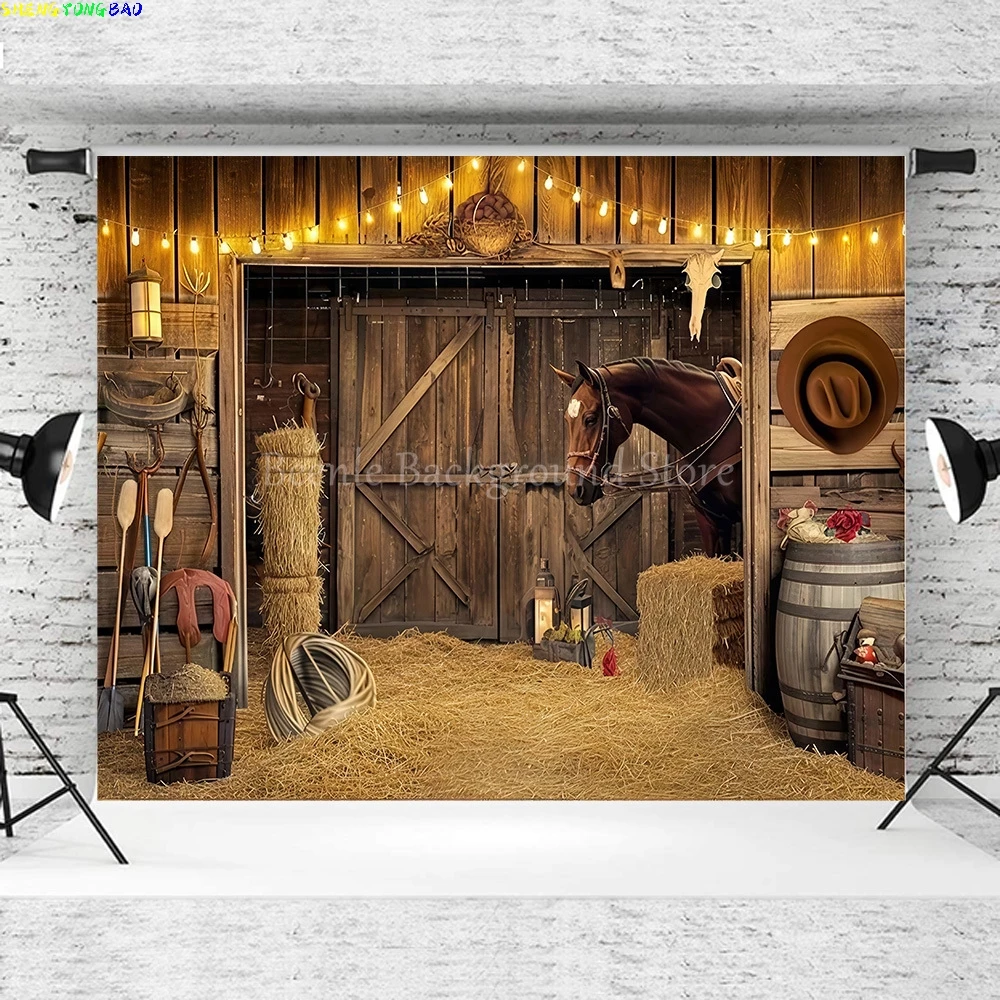 Western Cowboy Themed Backdrop Boots Hat Wooden House Saloon Boy Kids Baby Shower Party Portrait Photography Background