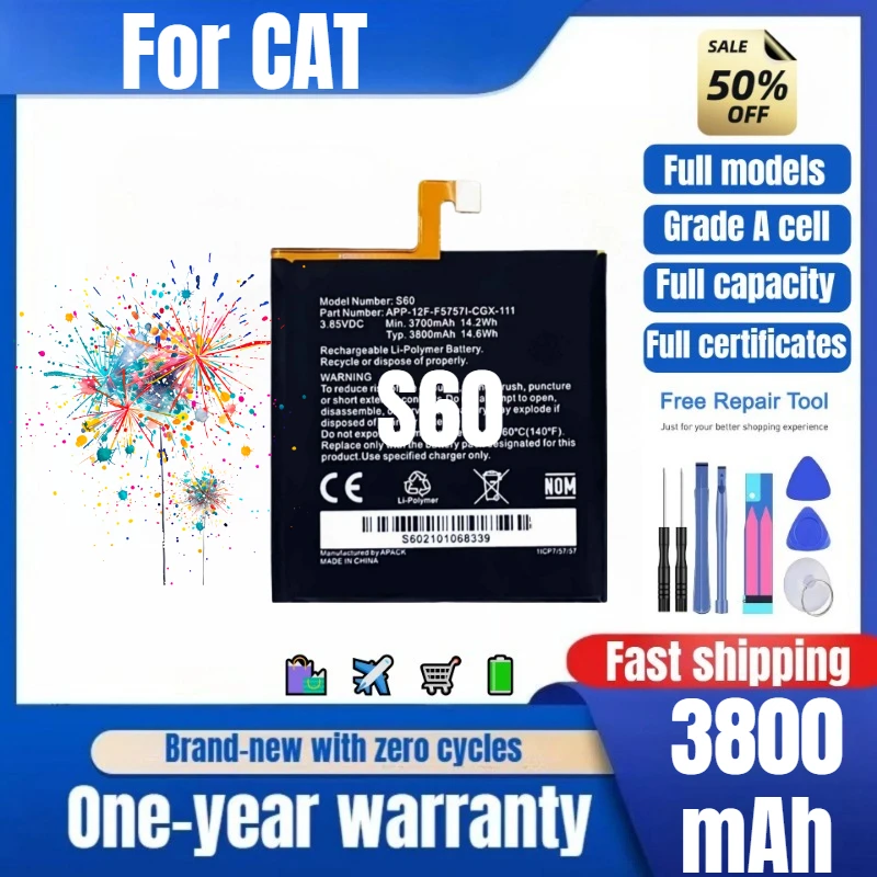 

S60 for CAT Mobile Phone Battery 0 Cycle High Quality High Capacity Battery Replacement Bateria Grade A Cell with Tools