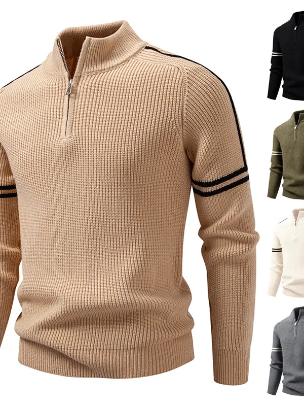 

Мужской свитер с молнией, воротником-стойкой, вязаный, с длинными рукавами, повседневный, базовый, удобный, молодежный, весенний вариант