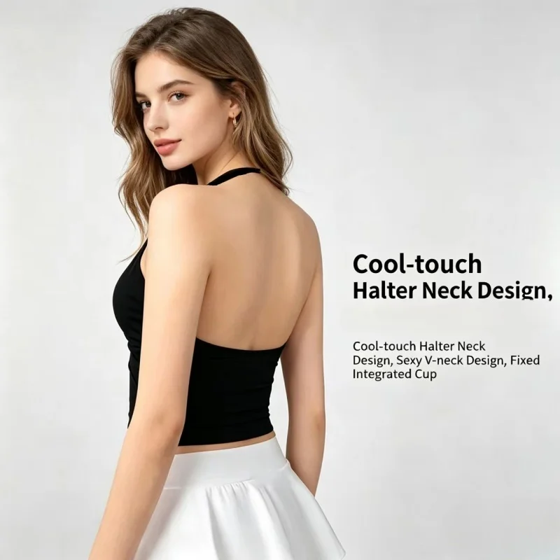Sexy Sport-Bralette mit offenem Rücken und Neckholder-Ausschnitt für Damen, Push-Up-Yoga-BH mit integriertem Stützsystem für Pilates, Workout und als Alltagsbekleidung – Detail 2