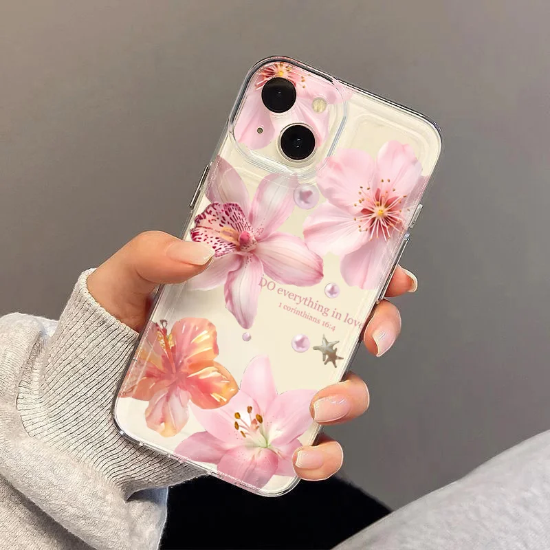 Silicone Lily Flower Phone Case For Redmi Note12 13 11 12 13 14 Pro Plus 5G  13C 4G Shockproof Cover Transparent Floral Fundas