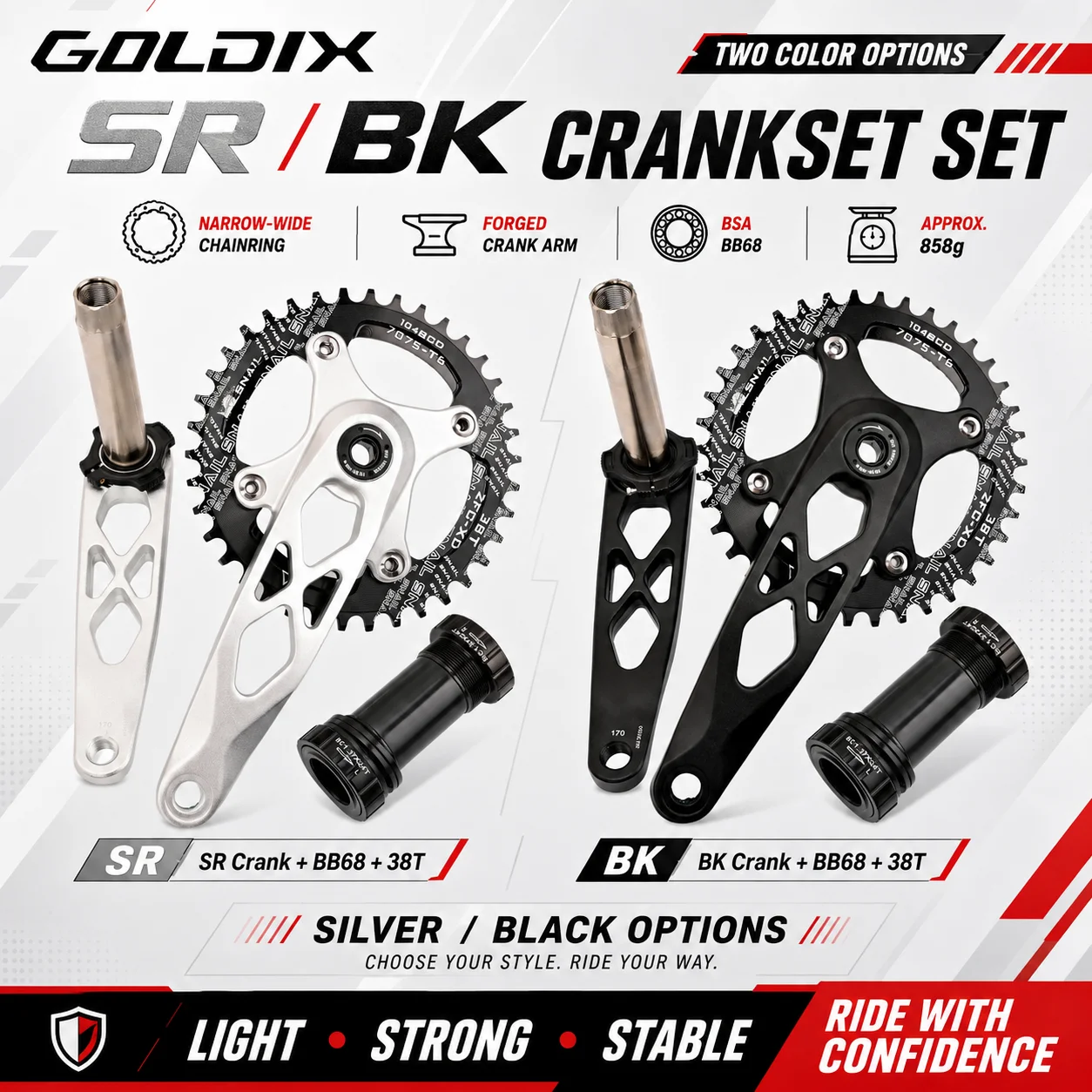 GOLDIX High Strength MTB Crankset 170mm Forged Aluminum Alloy 104BCD Narrow Wide Chainring Mountain Bike Bicycle Crank Set