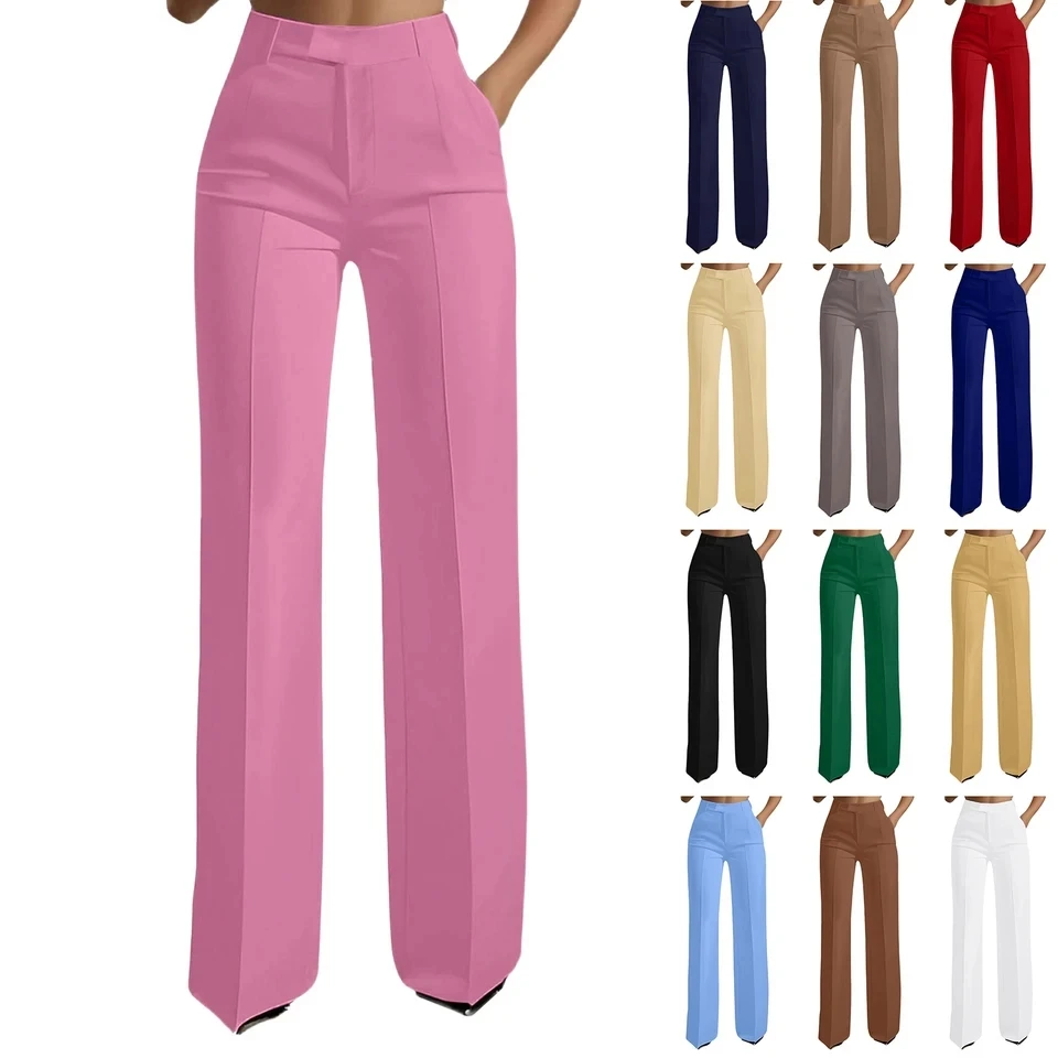 

Lady Suit Pants Fashion Solid High Waist Straight Long Pants For Women Elegant Office Lady Casual Trousers All-Match Pantalones