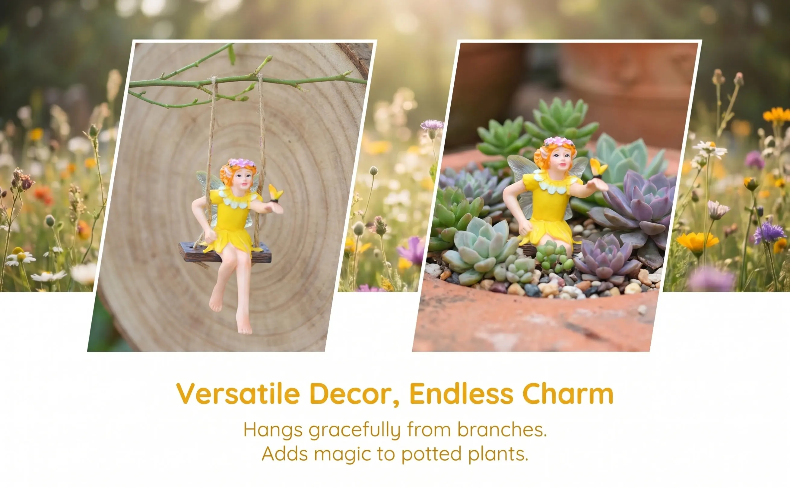 Flower Fairy Swing Resin Statue Tree Hanging Garden Decoration Outdoor Landscape Hanging Sculpture Creative Fairy Garden Resin