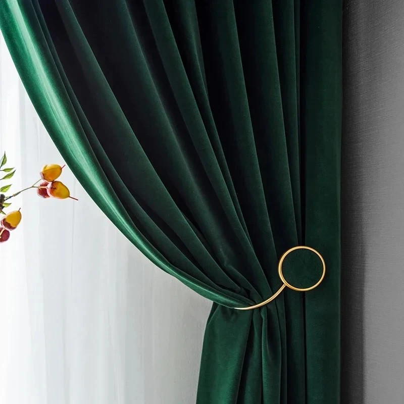 

Fashion Dark Green Blackout Velvet Luxury Curtains for Living Room Bedroom Window Drapes Panel Decoration Solid Color Thicken