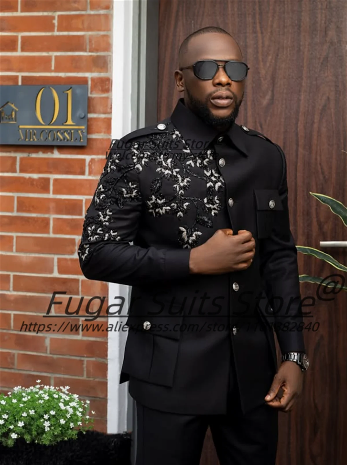 

Classci Black Men Suits Luxuly Embroidery 3Pcs Sets Customized Size Slim Fit Groom Wedding Tuxedos Male Prom Blazers Ropa Hombre