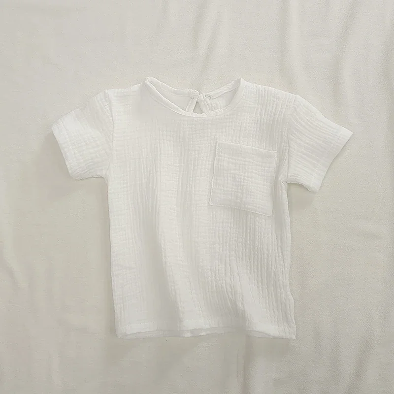 Ensemble de vêtements d'été pour bébés, t-shirt blanc + pantalon à bretelles à carreaux, barboteuses pour garçons et filles, 2 pièces