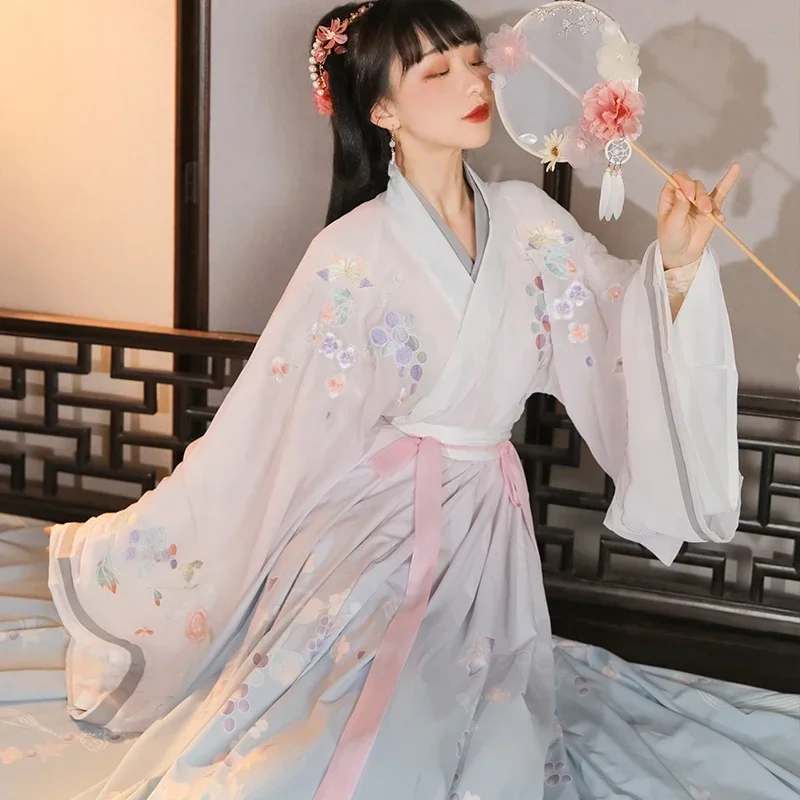 Original Chinese Traditional Hanfu Clothing Embroidered Tang Dyansty Princess Cosplay Costume Woman Vintage Fairy Folk Dancewear