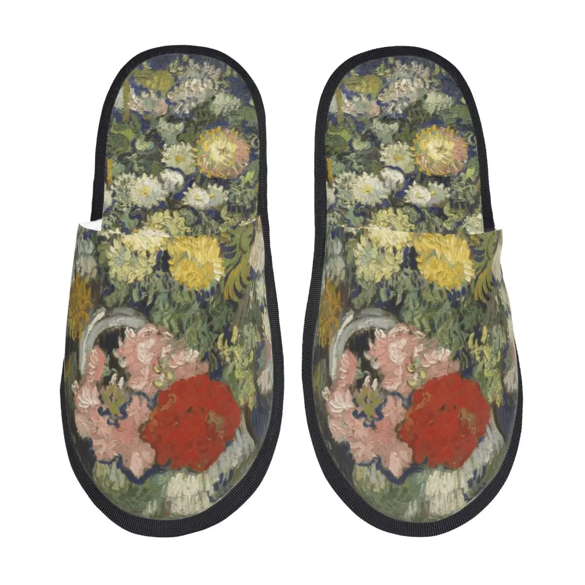 Bouquet Of Flowers In A Vase House Slippers Women Comfy Memory Foam Vincent Van Gogh Painting Slip On Bedroom Slipper Shoes