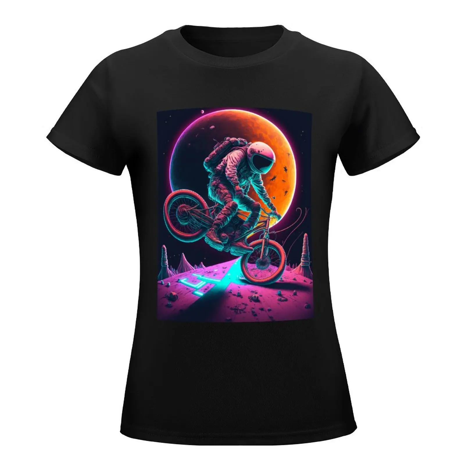 Astronaut cycling on a BMX on a planet T-Shirt quick drying graphics sublime Womens clothing