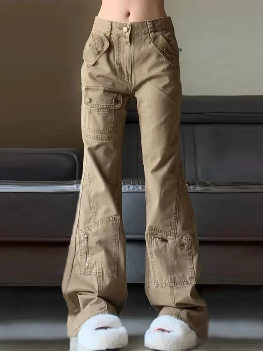 

American Retro Workwear Jeans for Women, New Fashionable Loose Flared Jeans for Women in Spring and Autumn, Floor-length Pants