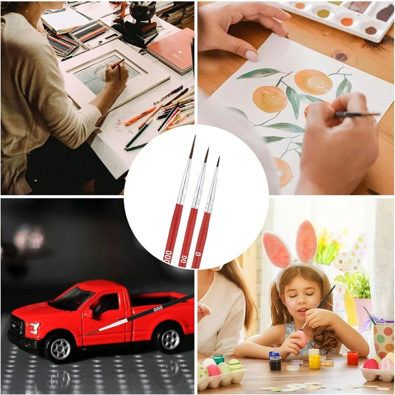 فرش طلاء صغيرة التفاصيل ، فرش مبطنة دقيقة لحرف الرسم ، زيت أكريليك بألوان مائية ، 3 أحجام ، 0 00 00 ، 45