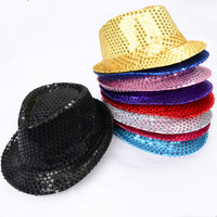 Shiny Sequins Hat Stage Show Party Hip Hop Dance Glitter Cowboy Jazz Cap Halloween Cosplay Beading Hat Clown Magician Headcover