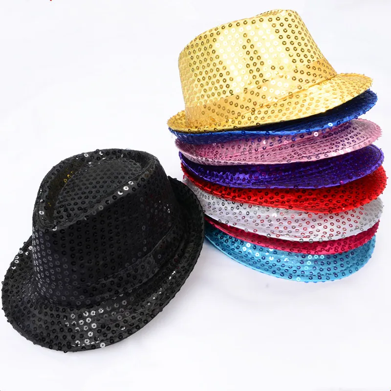 Unisex Sequins Hat Stage Dance Show Party Hip Hop Jazz Glitter Cowboy Caps Performance Costume  Clown Magician Shiny Beading Hat