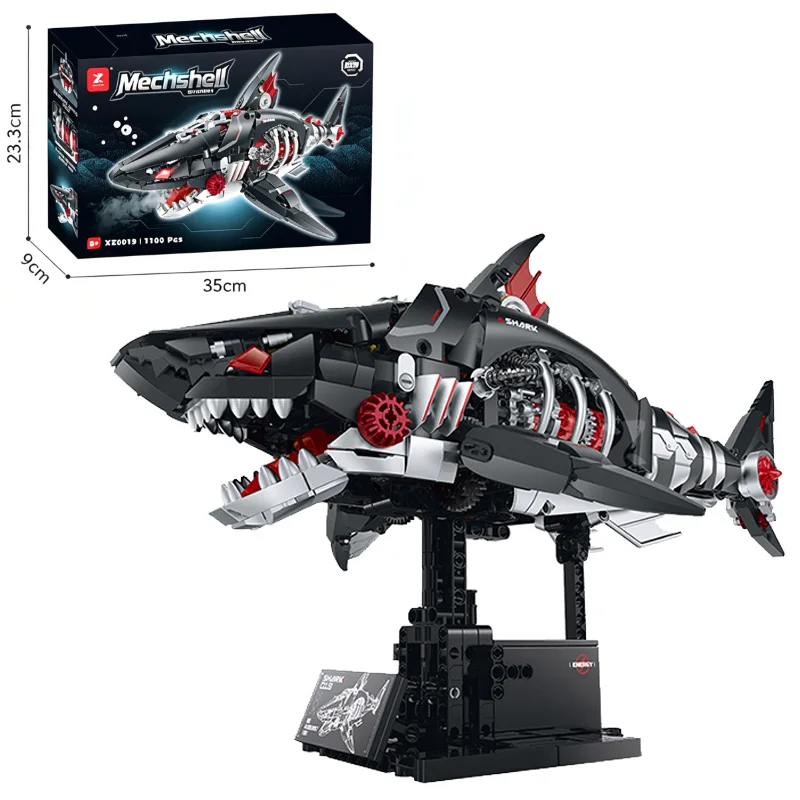 

MOC 1100PCS Creative Cyber Ocean Animal Machine Shark Building Block Great White Shark Model Ornament Children's Puzzle Toy Gift