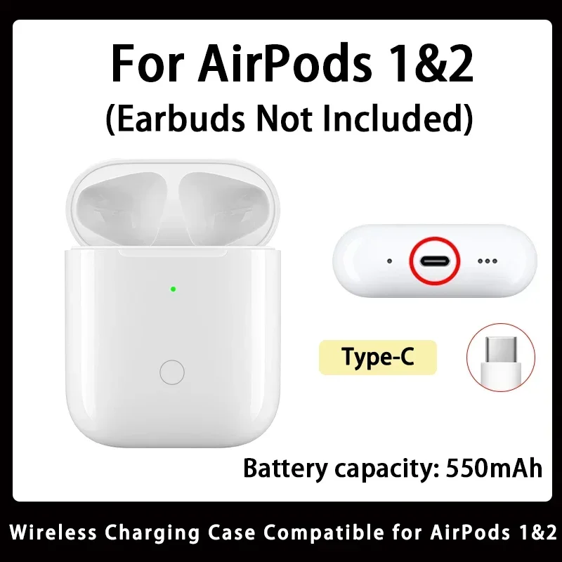 Vervanging van draadloze oplaadcassette voor originele Airpods Pro 1/2/3 generatie, vervanging van de opladerdoos met 【USB Type C】 Opladen