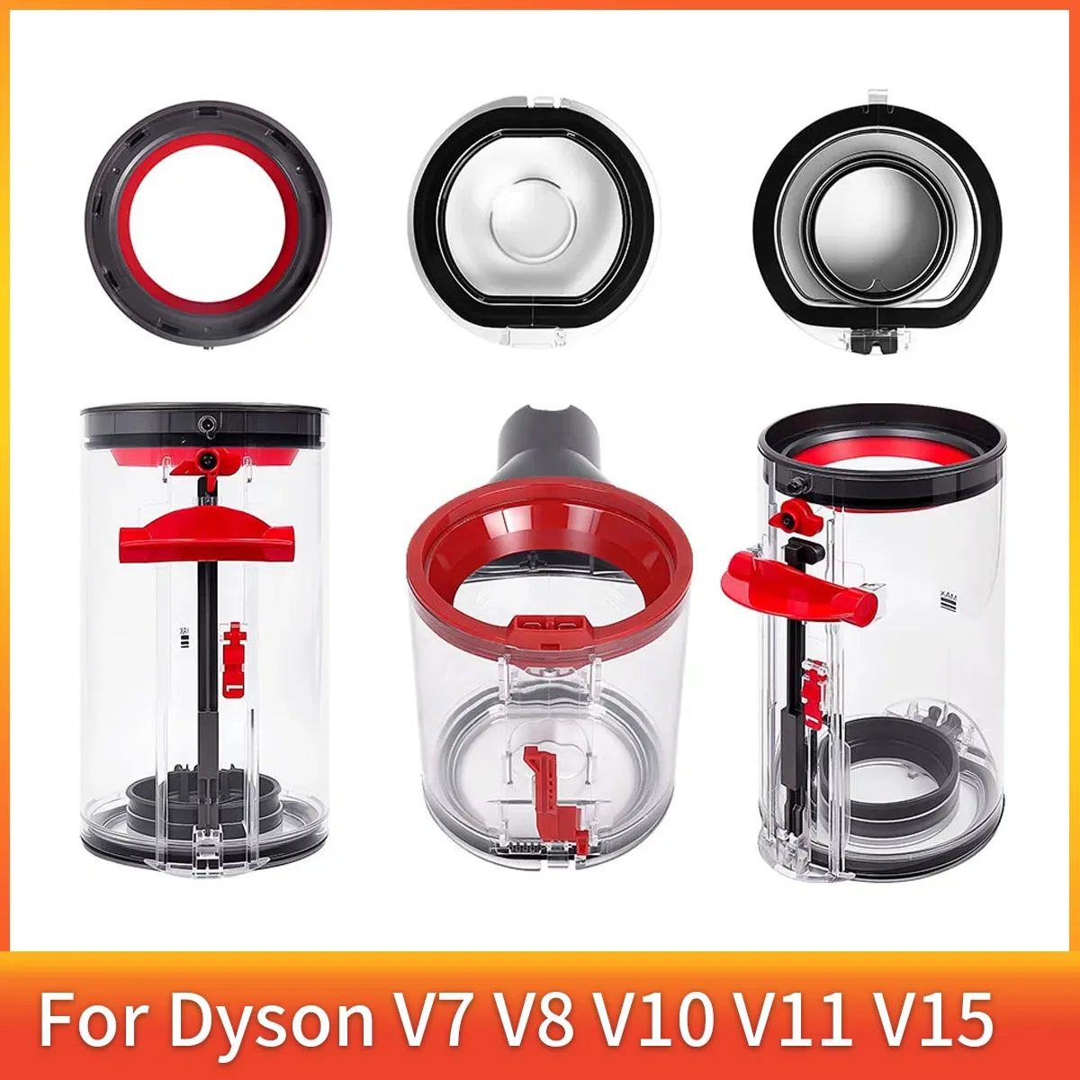 Staubbehälter für Dyson V6 V7 V8 V11 V15 V10 V12Slim Staubsauger, Behälter mit Dichtungsring und Bodendeckel