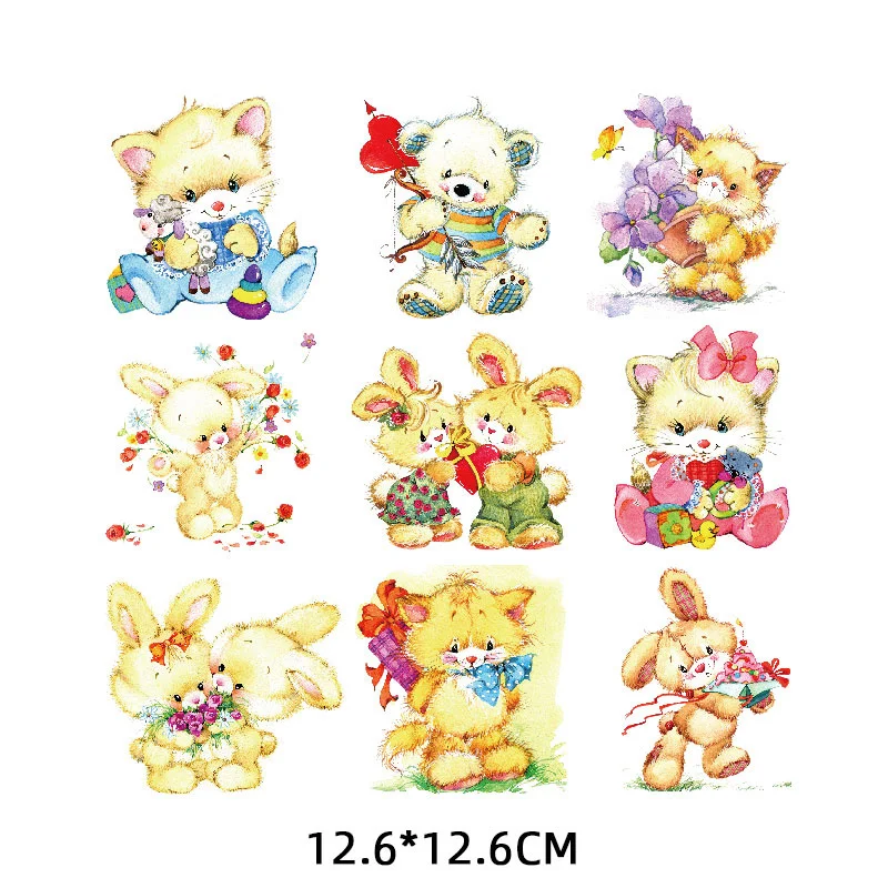 Cartoon Cute Animal Patch Set Heat Transfer Stickers Stripes for Clothing Kids T-shirt Unicorn Cat Girl Owl Patches for Clothes