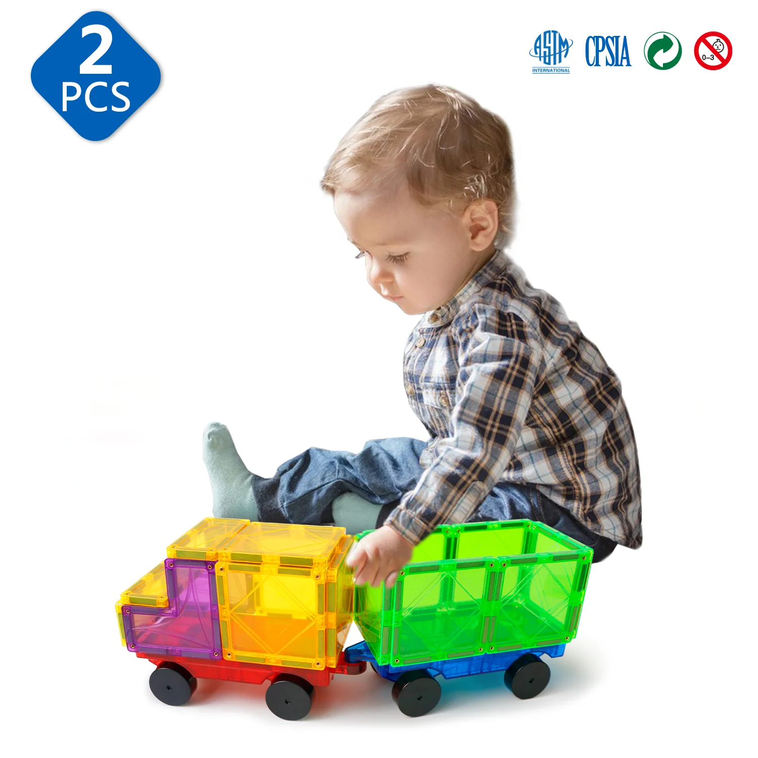 Romboss 2pcs Car Set Suitable for Big Size Magnetic Building Blocks Magnet Tiles Intelligent Montessori Educational Toy for Kids