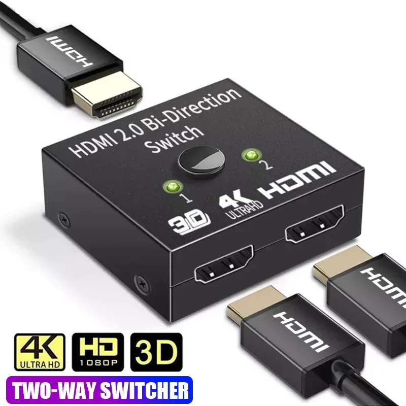 Rozdzielacz zgodny z HDMI 4K 2-portowy dwukierunkowy przełącznik zgodny z HDMI 1 wejście 2, konwerter zgodny z HDMI 3D HDR HDCP dla