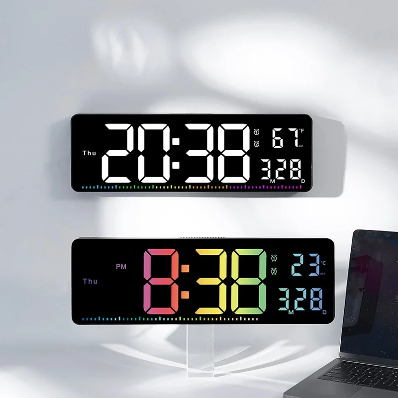 

LED Digital Electronic Alarm Clock Temperature Date Week Display Wall Clock with Remote Control 10 Levels Brightness Adjustable