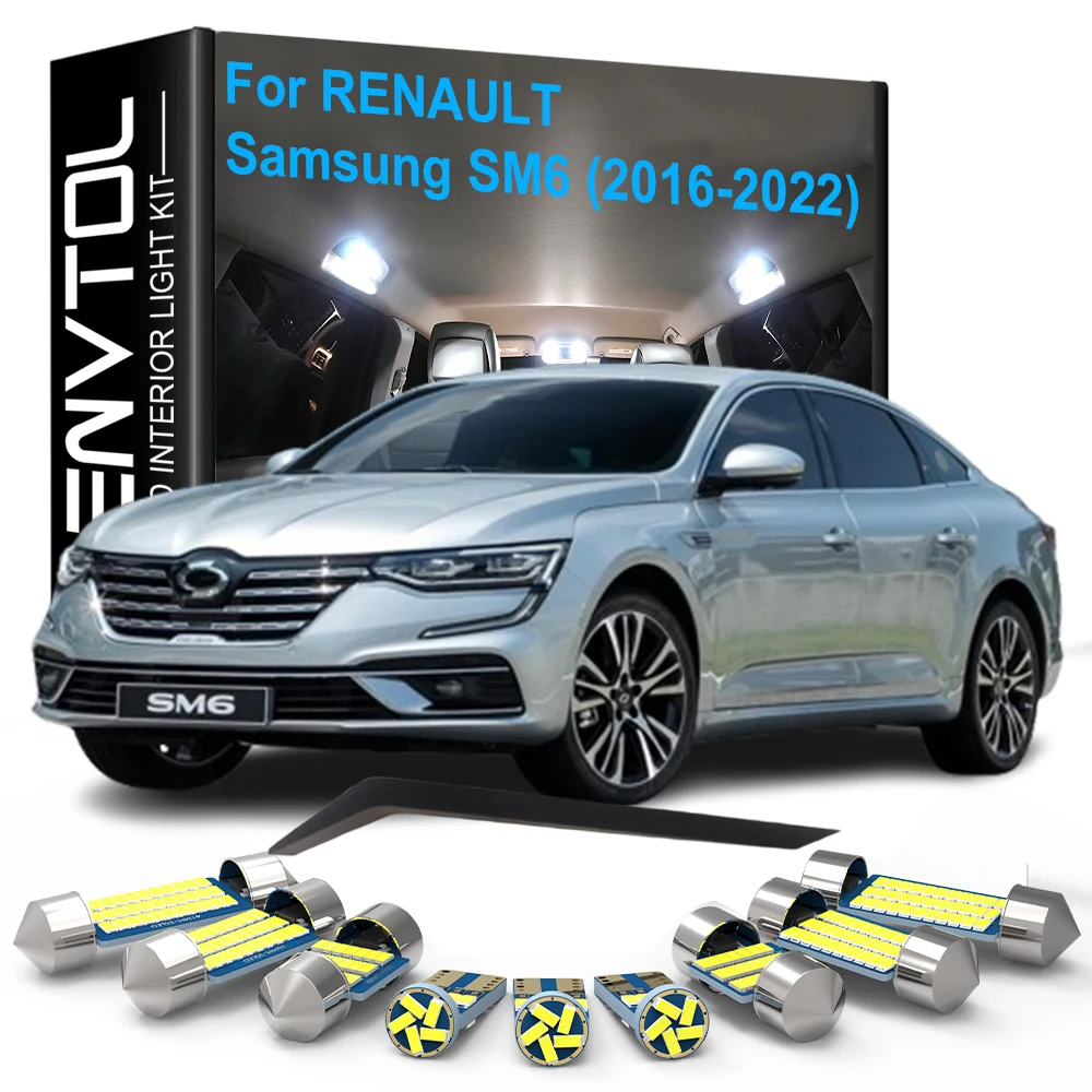 

14 светодиодных ламп Canbus для салона Renault Samsung SM6 2016-2022: потолочные, для зеркала, багажника, ящика для рук, подсветки ног, номерного знака
