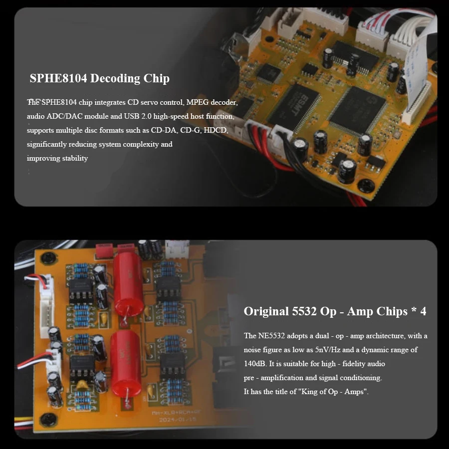 SA-188 HIFICD Player بلوتوث 5.2 SPHE8104 DAC رقاقة مزدوجة VU متر Audiophile CD نقل الموسيقى يدعم الإلكترونية للصدمات