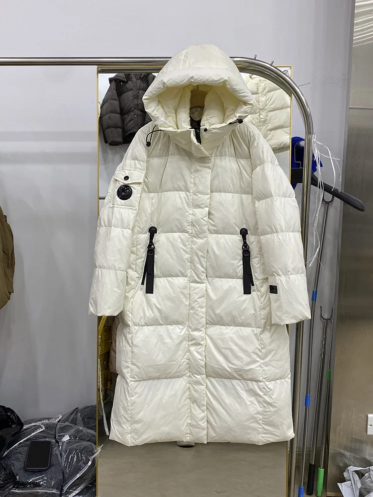 Unisex-Temperament, lange Overknee-Daunenjacke mit Kapuze für den Winter 2022, neue warme und bequeme Jacke in koreanischer Version