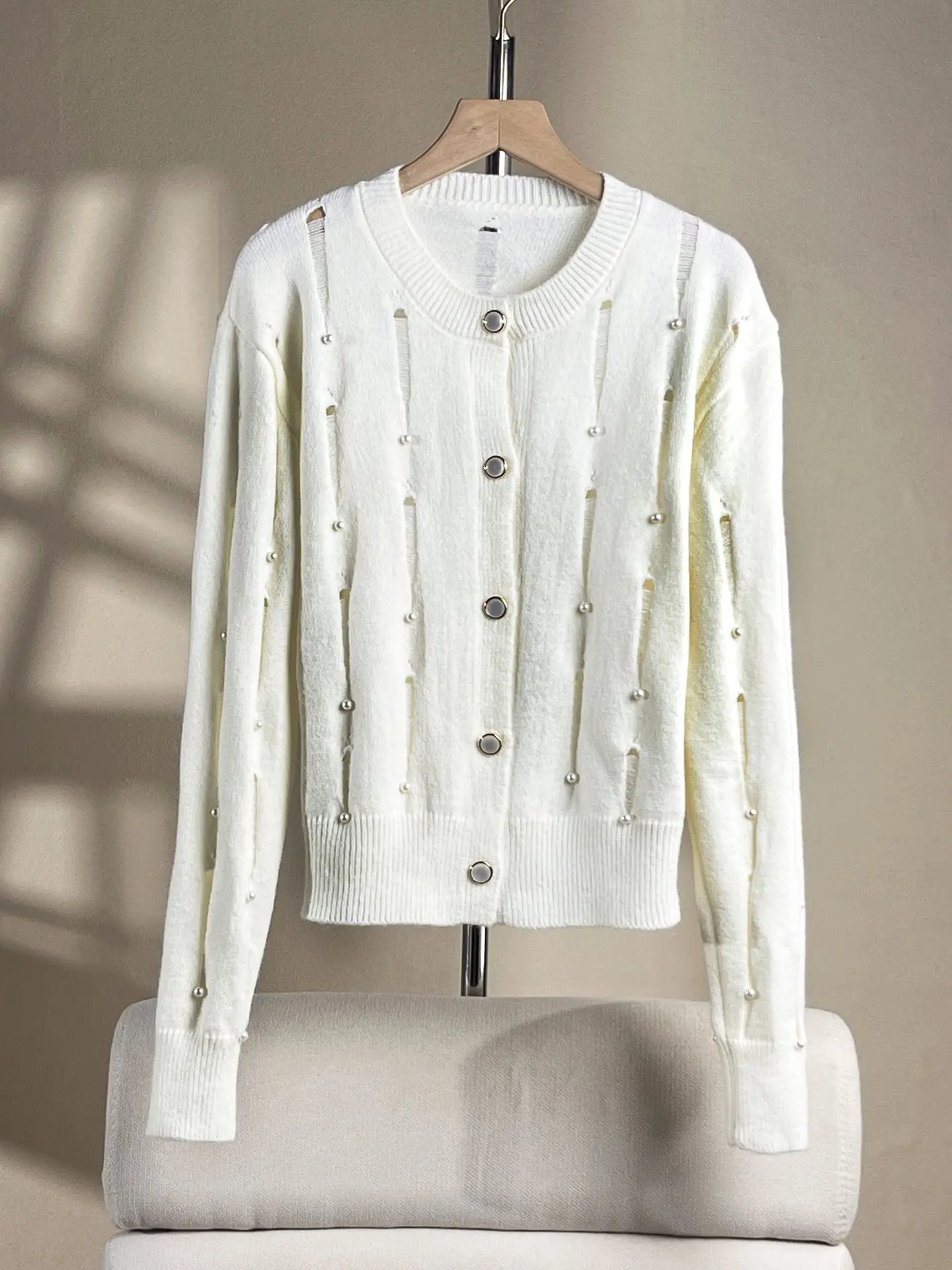 

Ele ажурный вязаный открытый кардиган с бисером, свободный свитер Lazy Sle, верхняя одежда, осеннее новое поступление, женская премиум-класса Faion