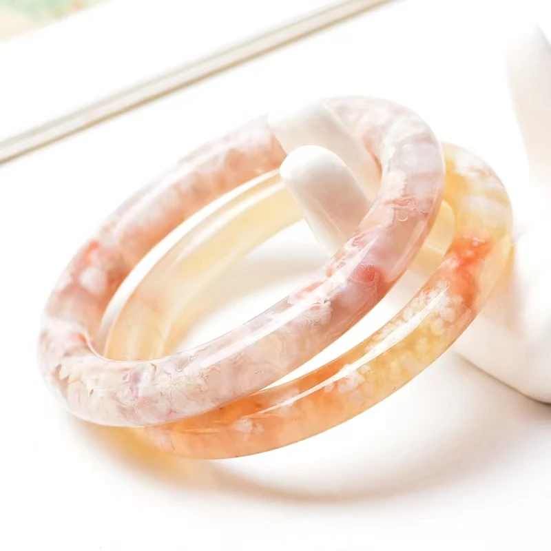 NEW China Pure Natural Cherry Agate Floating Flower Jade Round Bar Bangles Bracelet For Women Jewelry Fashion Accessories