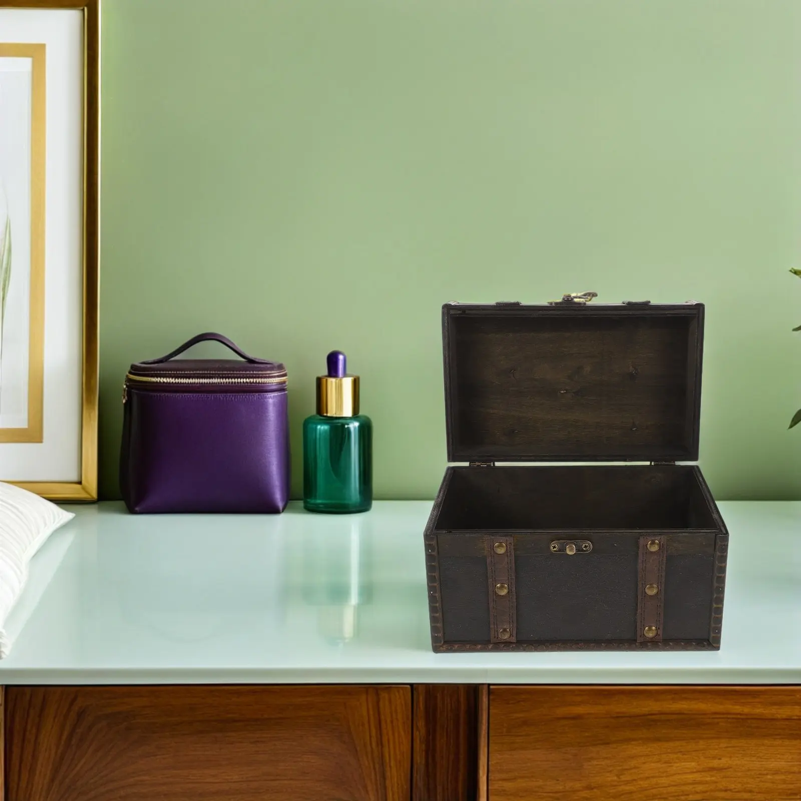 

Vintage Wooden Jewelry Chest Dark Brown Decorative Storage Box Keepsake Box with Lid for Rings Earrings Trinkets Vanity