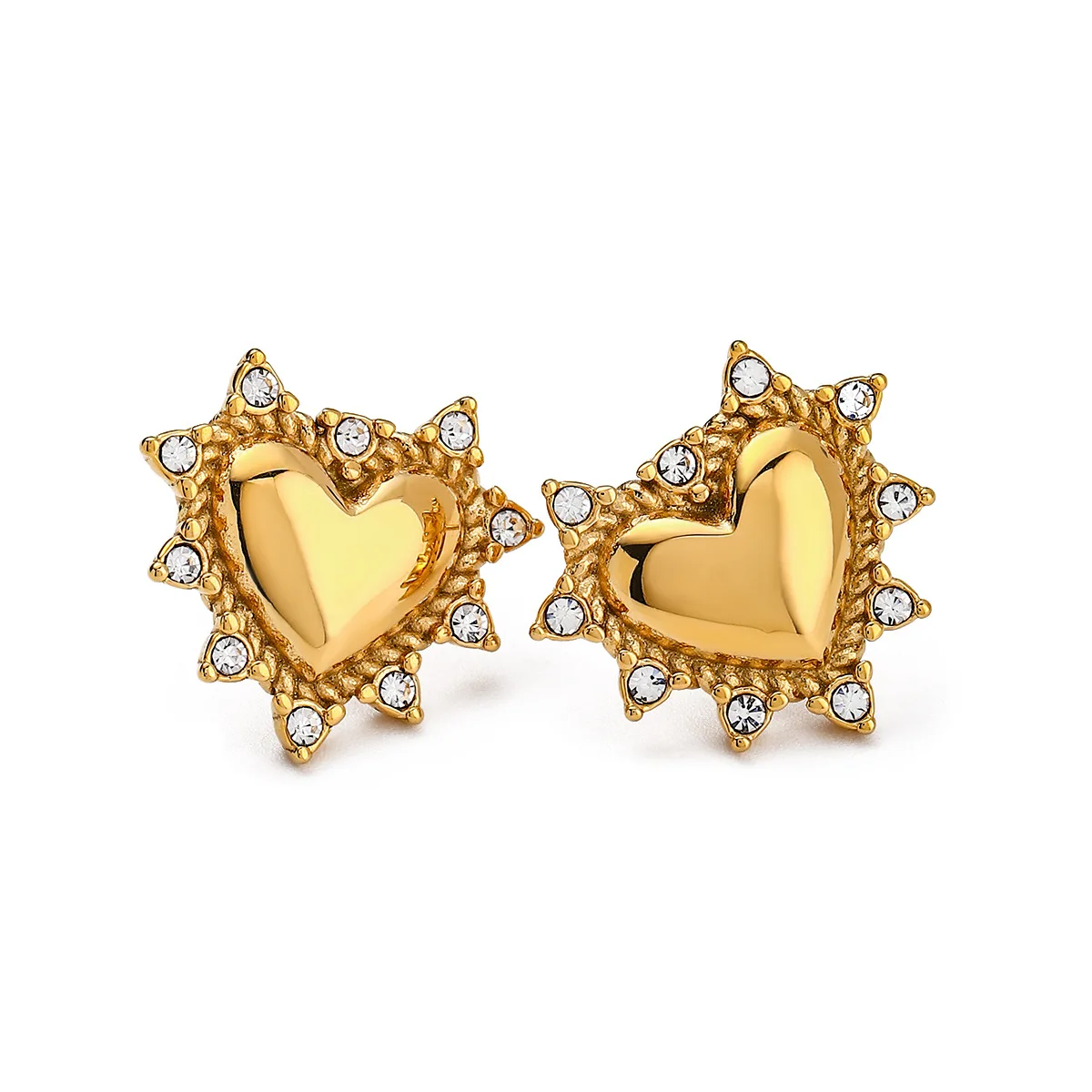 

Stainless Steel PVD 18K Gold Plated Tarnish Waterproof Rhinestoned Heart Stud Earrings For Woman Jewelry Wholesale INS