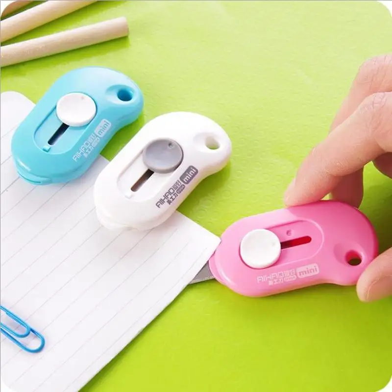 Lovely Solid Color Mini Portable Utility Knife Paper Cutter Cutting Paper Razor Blade Office Stationery Wrapping Paper Cutter