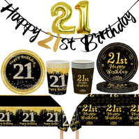 21st Birthday Party Supplies Happy Birthday to 21 Years Tableware Decor Black Gold 21st Birthday Plates Cup Banner Balloon Decor