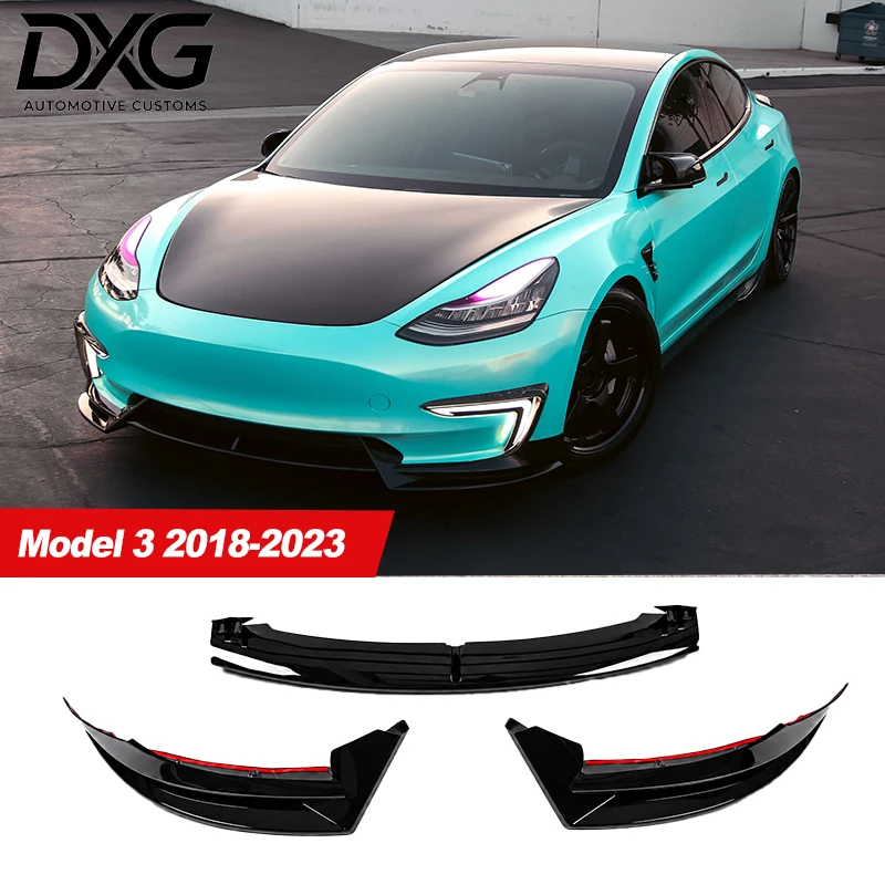 Bright Black Front Bumper Lip Diffuser Body Kit Spoiler Air Deflector Cover Modification Accessory for Tesla Model 3 (2018-2022)