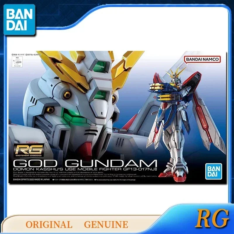 Bandai-figuras de acción de Anime para niños, juguetes originales genuinos RG 1/144, GOD GUNDAM, modelo de regalo, adornos, marca: BANDAI