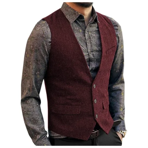 Imagen 2 del producto Chaleco de lana ajustado para hombre: chaleco de traje de tweed en espiga para boda, padrino y negocios |   Estilo vintage, personalizado a medida, P