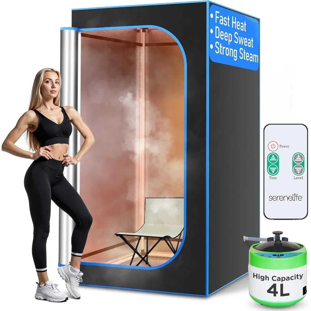 Serenelife Full Size Portable Steam Sauna - Personal Home Spa, 71x35, Black