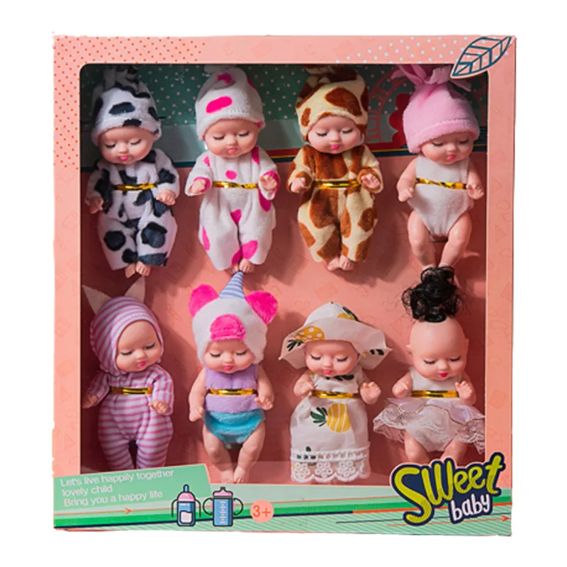 8pc/set 11cm Sleeping Baby Dolls Cartoon Mini Soft Cute Comfort Reborn Dolls Unicorn Cow Outfits Educational Toys Christmas Gift